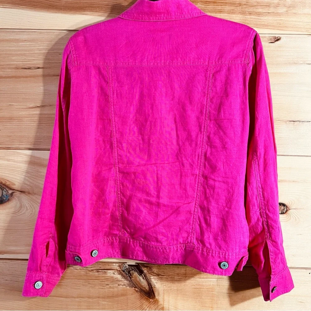 Jones New York Linen Fuchsia Pink “Jean Style” Jacket Classic Preppy Vibrant - Picture 7 of 7